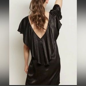 NWT The Odells Anthropologie Black Flounced Satin Tunic Dress Sz xs